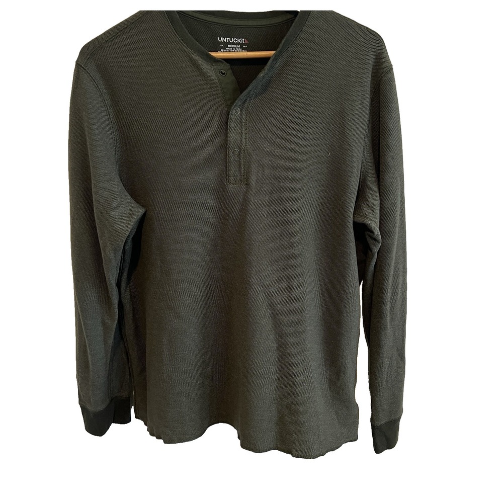 UNTUCKit Men Henley Base Layer Shirt M Green Schrock Textured Made In Peru‎